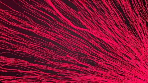 Growing network of lines and dots with long trails in space, 3d render, computer Illustrazione stock