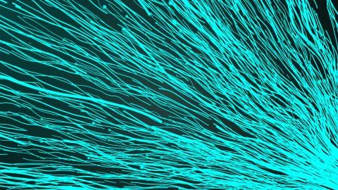 Growing network of lines and dots with long trails in space, 3d render, computer Stock Illustration