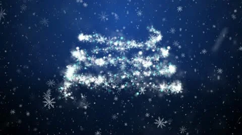 Growing New Year tree with falling snowflakes and stars Stock Footage 12656117