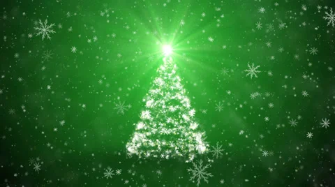 Growing New Year tree with falling snowflakes and stars - 4K Video stock 32154185