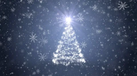 Growing New Year tree with falling snowflakes and stars Video stock 33306223