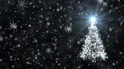 Growing New Year tree with falling snowflakes and stars Stock Footage 33418345