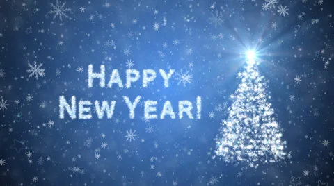Growing New Year tree with falling snowflakes and stars Stock Footage 33489958