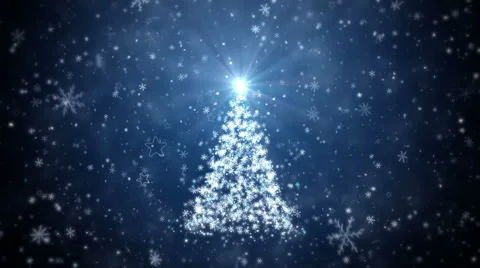 Growing New Year tree with falling snowflakes and stars Stock Footage 45284054