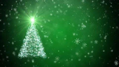 Growing New Year tree with falling snowflakes and stars Stock Footage 82911644