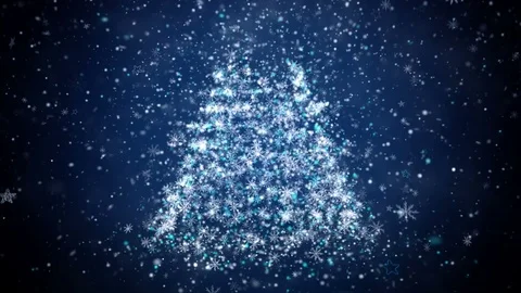 Growing New Year tree with falling snowflakes and stars Stock Footage 83004994