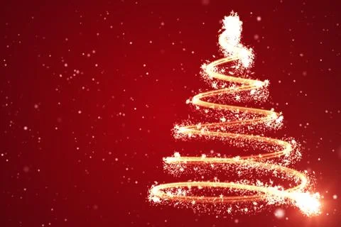 Growing New Year tree with falling snowflakes and stars 3d illustration Illustrazione stock