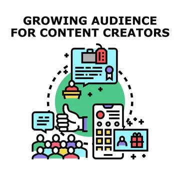 Growing online audience for content creators developing content strategy Stock Illustration