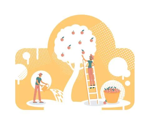 Growing own apple tree flat concept vector illustration Stock Illustration