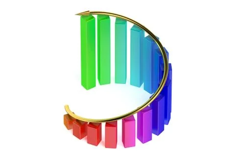 Growing pie bar chart with arrow Stock Illustration