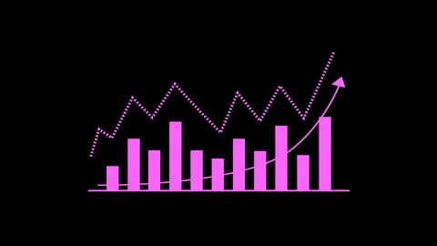 Growing pink bar graph with dotted line chart and upward arrow signifying g.. Stock Illustration