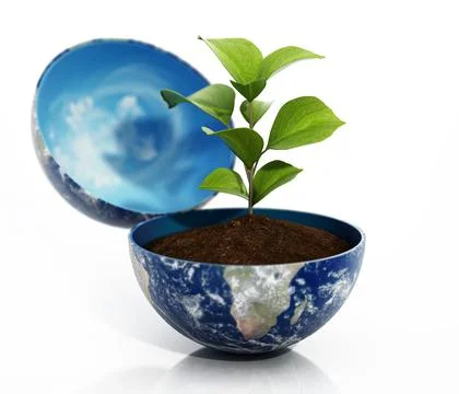 Growing plant inside half opened globe. 3D illustration Stock Illustration