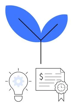 Growing Plant with Lightbulb Idea and Certificate Symbolizing Innovation, G.. Stock Illustration