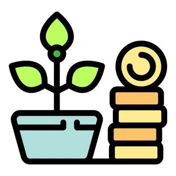 Growing plant next to increasing stack of coins symbolizing investment growth Stock Illustration