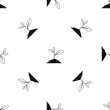 Growing plant pattern seamless black Illustrazione stock