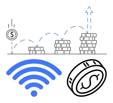 Growing Profits and Wireless Technology Representing Financial Growth and C.. Stock Illustration