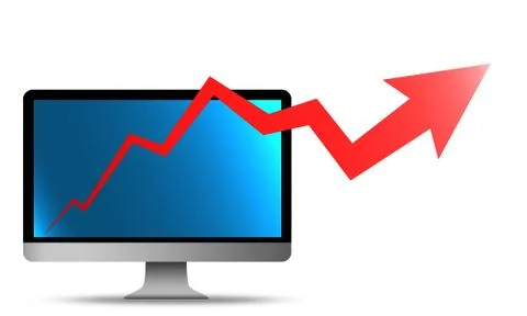 Growing red arrow outstretch from computer screen Stock Illustration