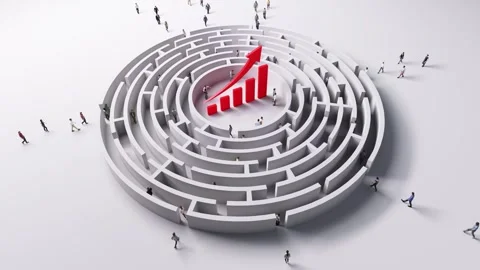 Growing red graph in the center or labyrinth and people entering to it. 動画素材 290318372