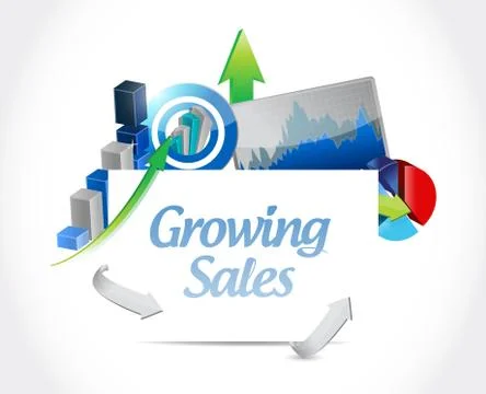 Growing sales business graph sign concept Stock Illustration