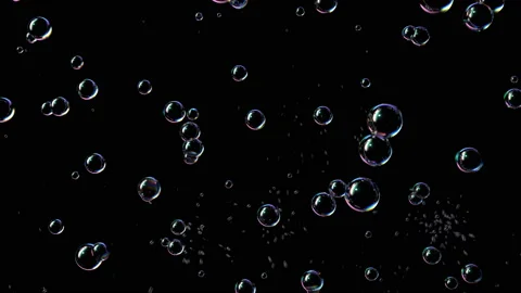 Growing Soap Bubbles Burst on a Black Background Video stock 135251514