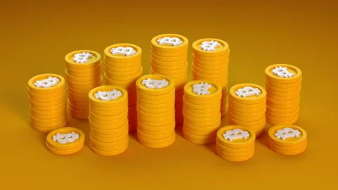 Growing stack of bitcoins stop motion style 3D render animation Stock Footage 163205959