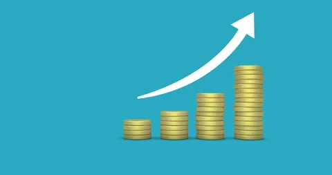 Growing Stack Of Coins And Upward Arrow Successful Business Growth Stock Footage 312499523