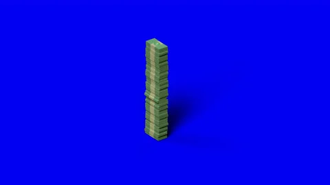 Growing Stack Of Dollars And Falling To The Ground In Cartoon Style, Blue BG Stock Footage 219525436