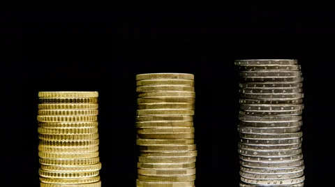 Growing Stack of Euro Coins - On Black Background Stock Footage 42474898