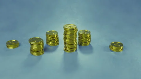 Growing stack of gold coins 3D render animation 4k UHD 3840x2160 Stock Footage 115145289