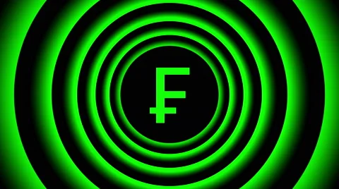 Growing Swiss frank sign surrounded by green blurred circles - visual illusion. Stock Footage