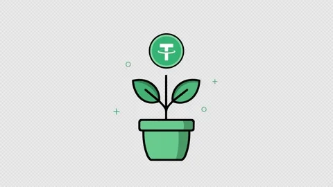 Growing Tether Crypto Plant Concept Animation Stock Footage 340495866