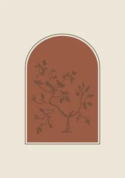 Growing tree in arch hand drawn abstract illustration poster. Stock Illustration