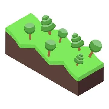 Growing trees on isometric hillside creating green landscape Stockillustratie