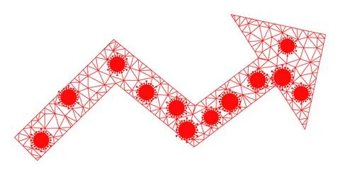 Growing Trend Arrow Wire Frame Mesh Pictogram with Infectious Nodes Stock Illustration