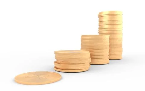 Growing value concept - four growing coin piles. 3D render Stock Illustration