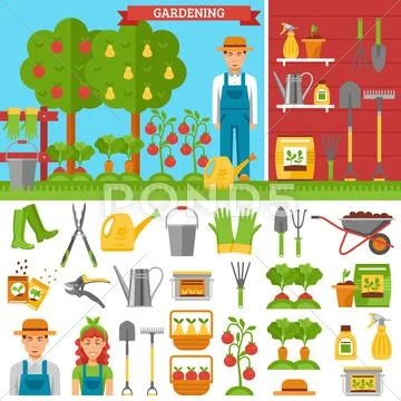 Growing Vegetables And Fruits In Garden Stock Illustration