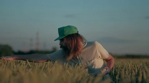 Grown Hipster Farmer Checks Crops Harvest Stock Footage