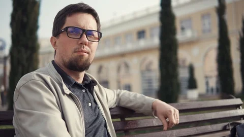 Grown man with beard outside. Stock Footage 90901642