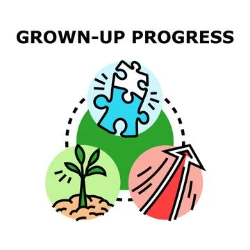 Grown up progress concept showing development growth process Stock Illustration
