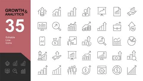 Growth and Analytics Editable Icons set. Stock Illustration