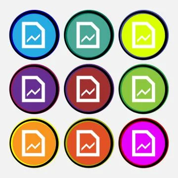 Growth and development concept. graph of Rate icon sign. Nine multi-colored roun Illustrazione stock