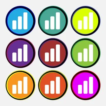 Growth and development concept. graph of Rate icon sign. Nine multi-colored roun Illustrazione stock