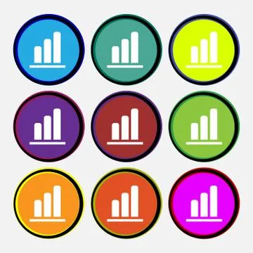 Growth and development concept. graph of Rate icon sign. Nine multi-colored roun Illustrazione stock