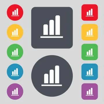 Growth and development concept. graph of Rate icon sign. A set of 12 colored but Illustrazione stock