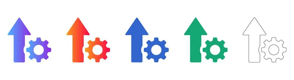 Growth and Gear Optimization Icon Set 库存插图