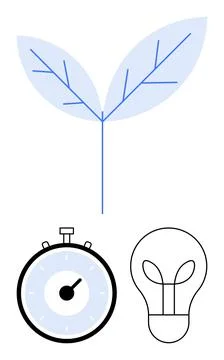 Growth and Innovation Time Efficiency Concept with Leaf, Stopwatch, and Lig.. Stock Illustration