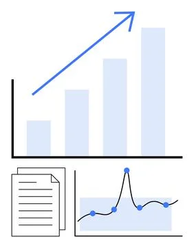 Growth and Progress Chart with Rising Graph and Analytical Documents イラスト素材