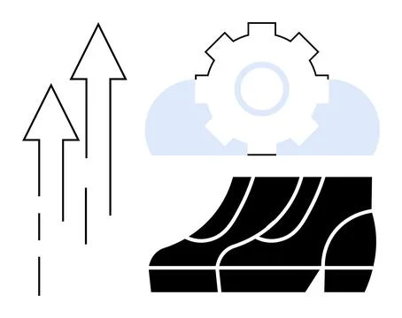 Growth and Progress Concept with Arrows, Gear, Cloud, and Boots Abstract Art Stock Illustration