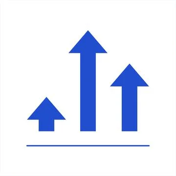 Growth and Progress Icon. Three upward blue arrows of varying heights Stock Illustration