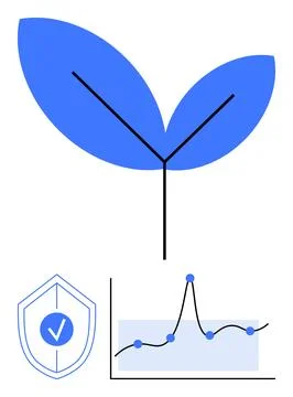 Growth and Security Leaf, Shield, and Graph Visualizing Sustainable Success Stock Illustration